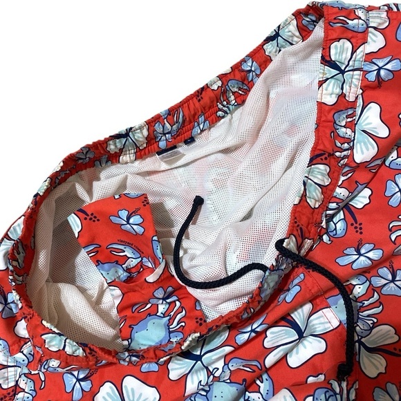 VINYARD VINES MEN’S SWIM SHORTS Floral Red Large Like New Drawstring Waistband - Picture 8 of 15
